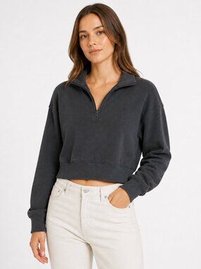 *Abercombie & Fitch Charcoal 3/4 Zip Cropped Sweater